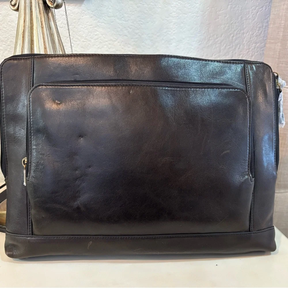 Fossil Black Laptop Bag Sleek Leather Design